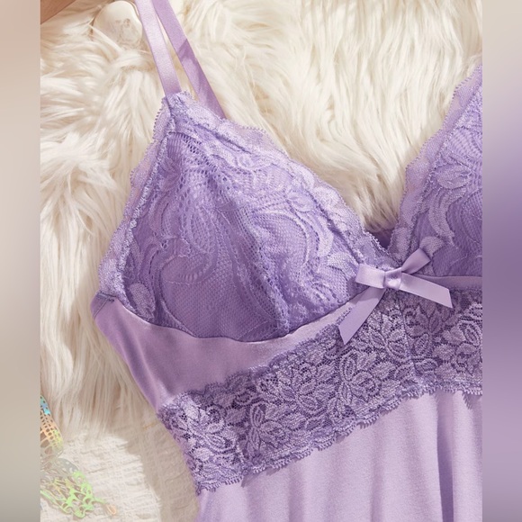 Elegant Sexy Lace Trim Purple Sleepwear Pajama Set Comfy Soft New Boutique - Picture 4 of 5